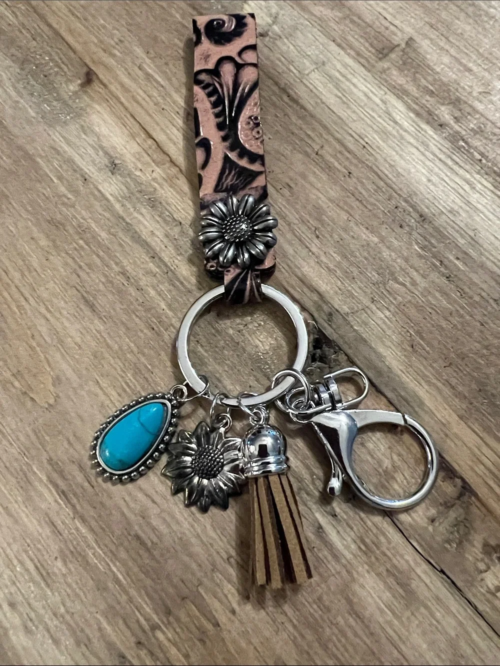3/$18 Turquoise Flower Faux Leather Keychain - Women Accessories Lot 2141